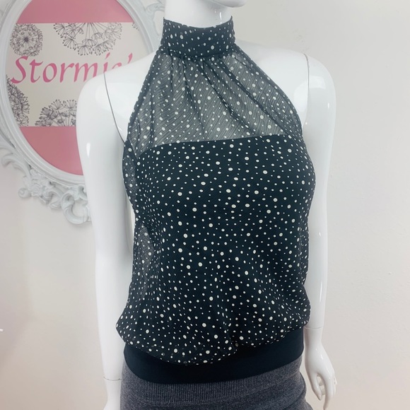 celine by champion Tops - Celine / Black White Polkadots Halter Top Blouse